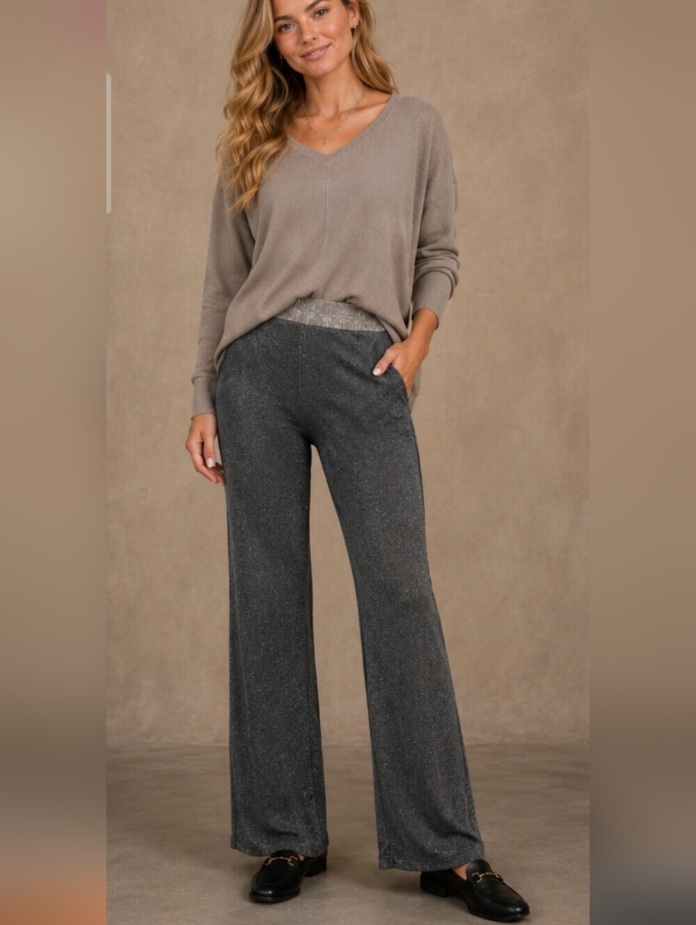 Cobblestone Living Metallic Wide Leg Pull-On Pants Made in Italy O/S Tall NWT